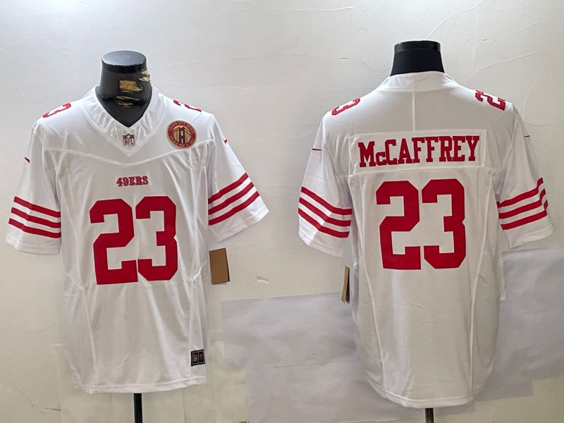 Men San Francisco 49ers 23 Mccaffrey White Three generations 2024 Nike Vapor Limited NFL Jersey style 7